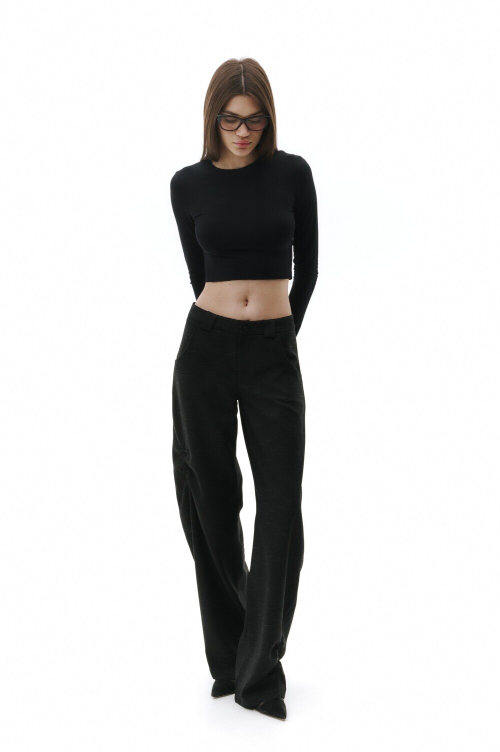 Black trousers with pintucks