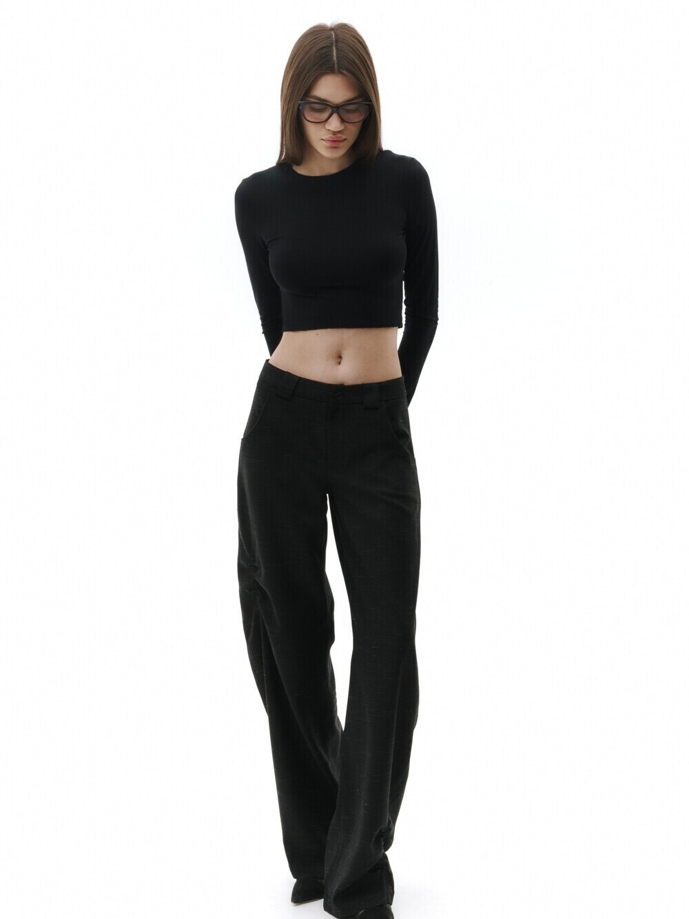 Black trousers with pintucks