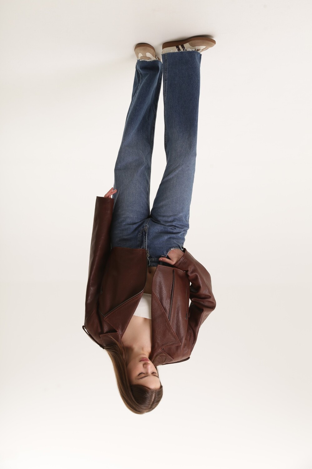 Biker jacket made of genuine leather, brown