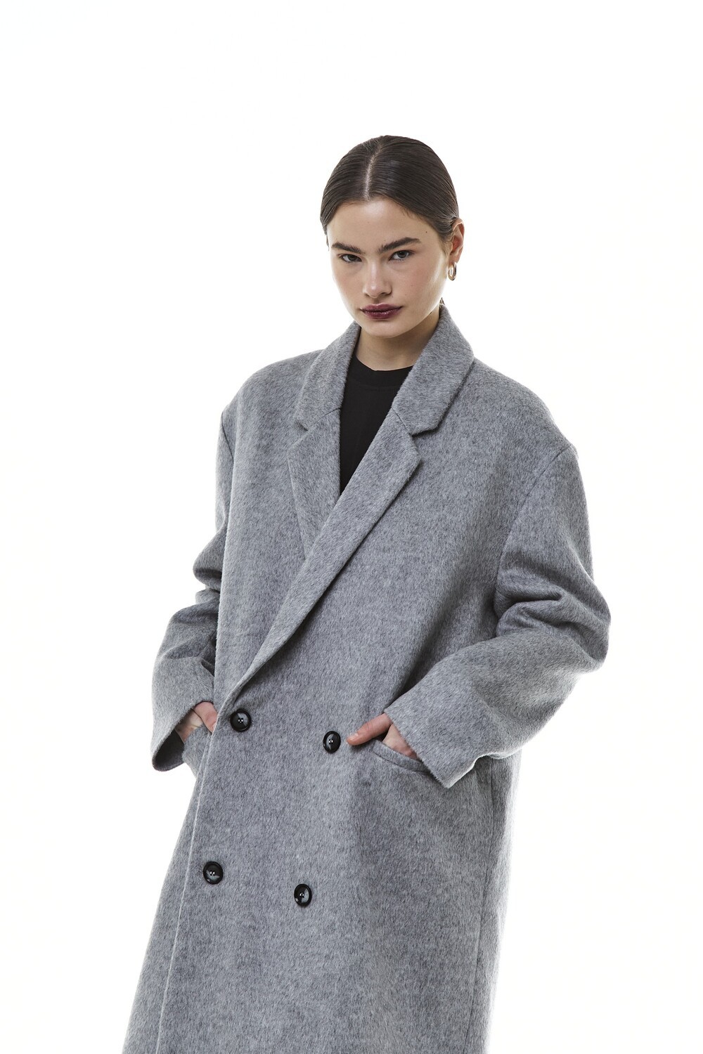 Gray insulated coat with leaf