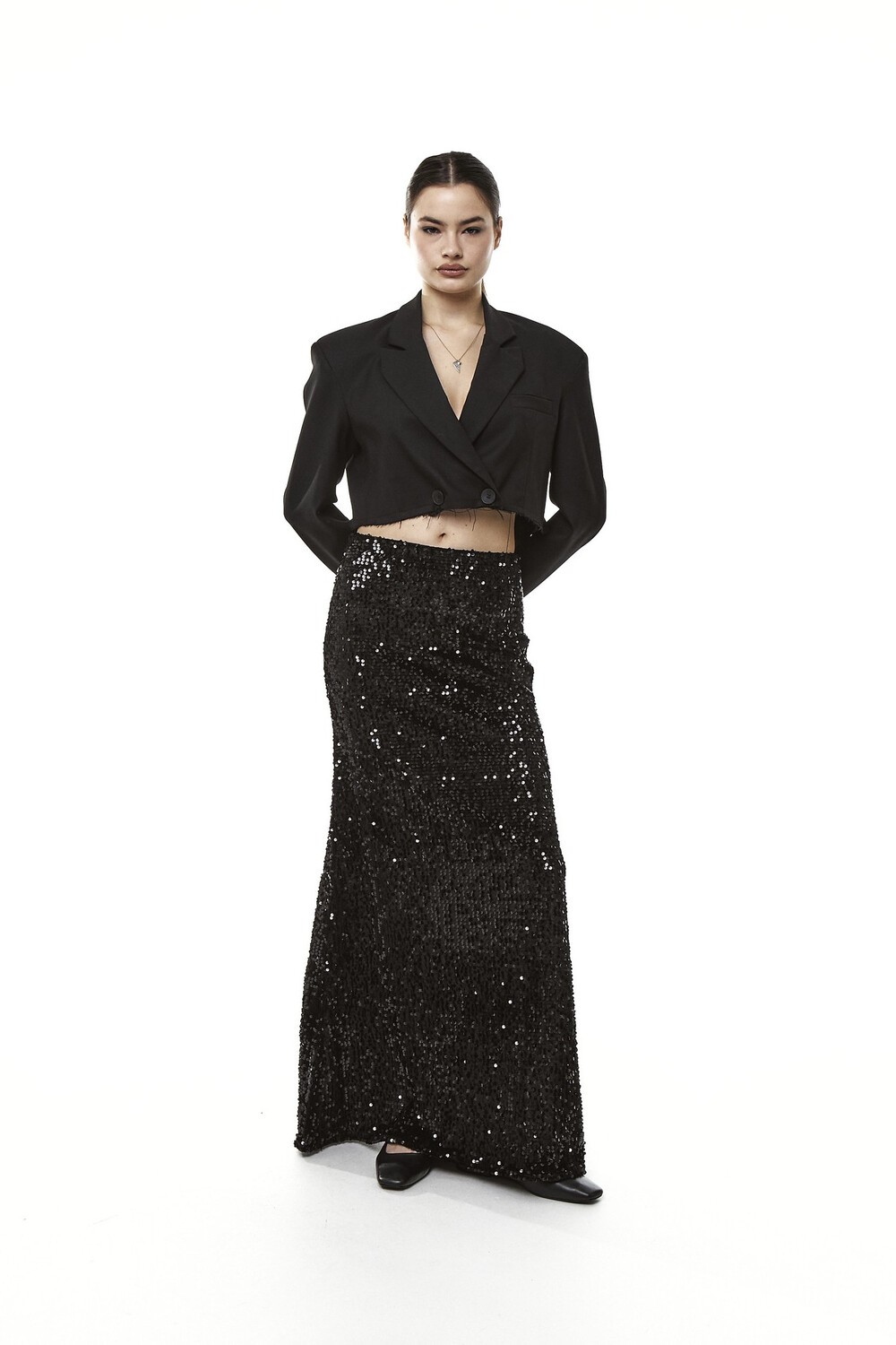 Maxi skirt with sequins black