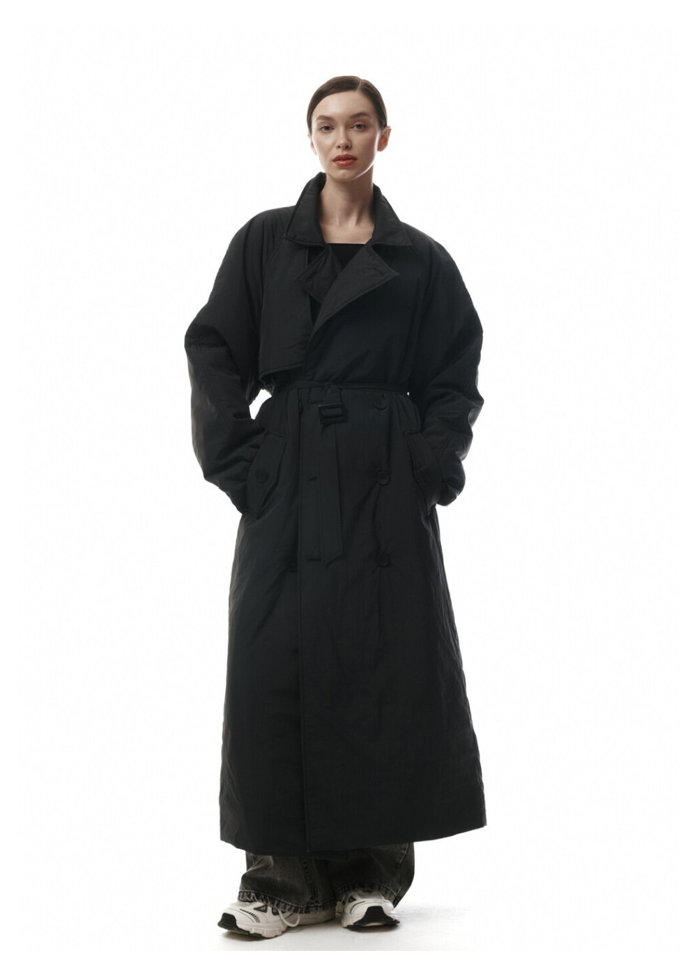 Insulated coat made of raincoat fabric