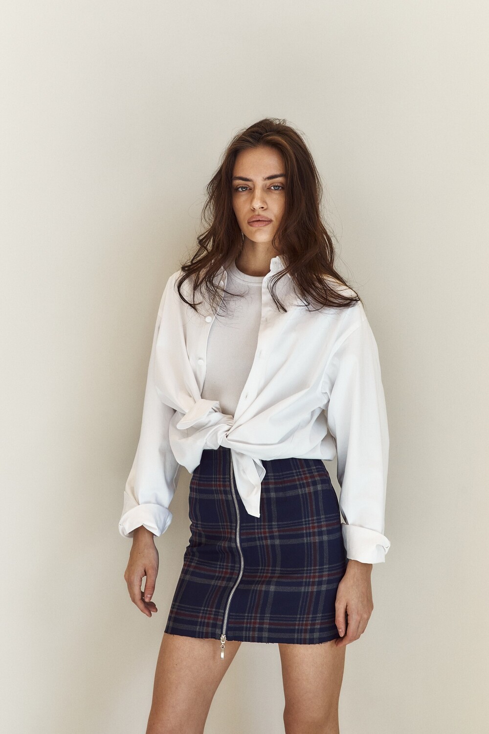 Checkered zip-up skirt