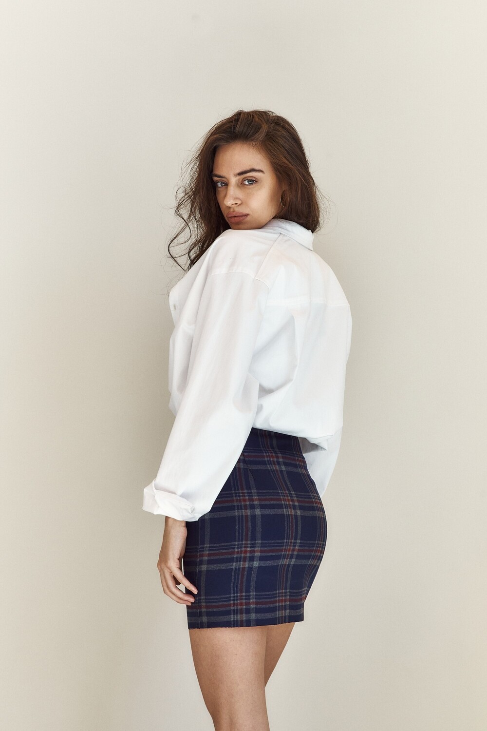 Checkered zip-up skirt